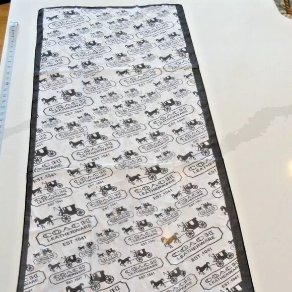 NEW AUTHENTIC 2023 COACH LEATHERWARE 100% SILK SCARF SCARVE BLACK WHITE 60"X20" - Picture 1 of 14